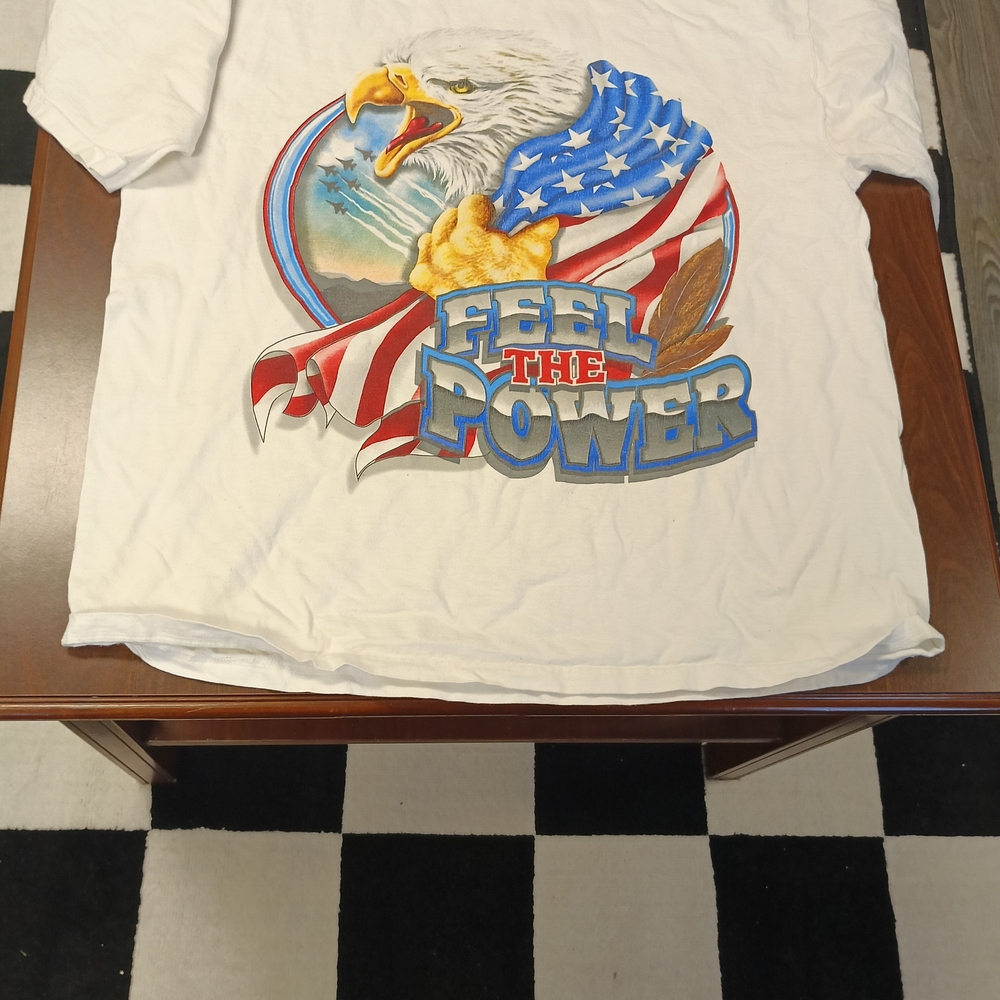 White Graphic T-Shirt with Eagle and Flag Design